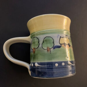 Handmade Landscape Mug One Size Green Blue Yellow